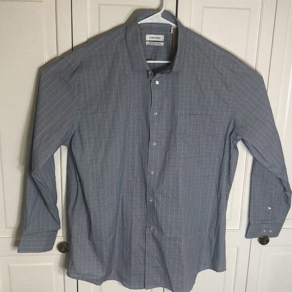 Calvin Klein Other - Calvin Klein Men’s Tech Active Stretch Dress Shirt Size XL Blue Plaid 17-17.5 34